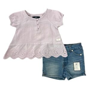 7 For All Mankind Girls 12mo 2-Piece Denim Shorts Top Set Blue/Purple
